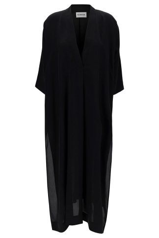 Parosh Maxi Black Loose Dress With V Neckline In Silk Woman