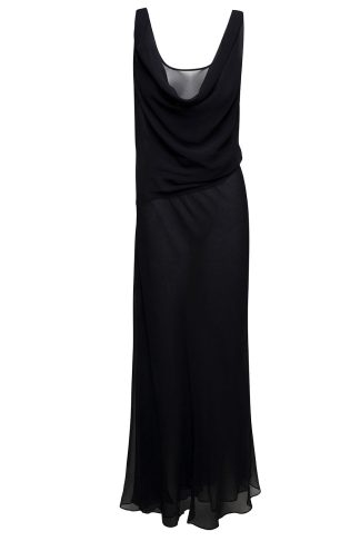 Christopher Esber Long Black Relaxed Dress With Draped Neckline In Silk Woman