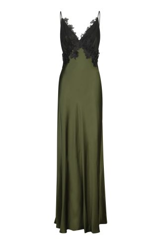 Alberta Ferretti Long Satin Lace Black-green Dress