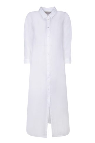 120% Lino White Linen Chemisier Dress