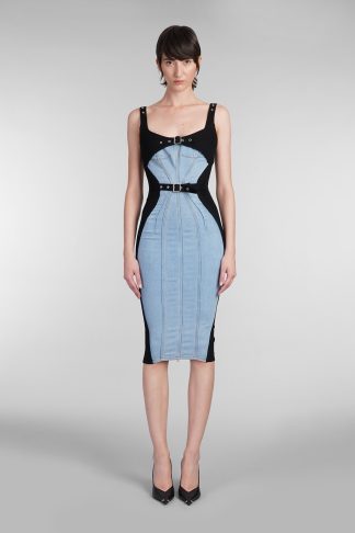 Mugler Dress In Blue Cotton