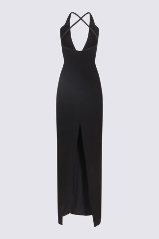 Monot Black Petal Cut Out Long Dress