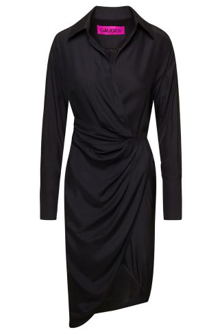 GAUGE81 Black Gathered-front Shirt Dress Woman