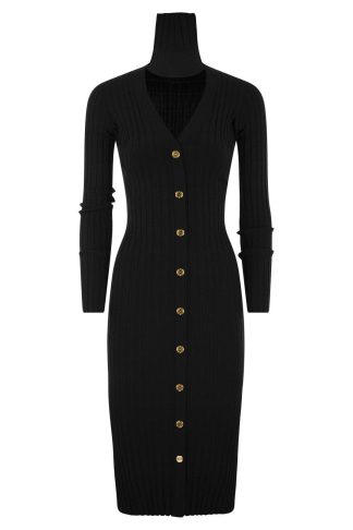 Elisabetta Franchi Ribbed Viscose Ribbed Cut Out Midi Dress