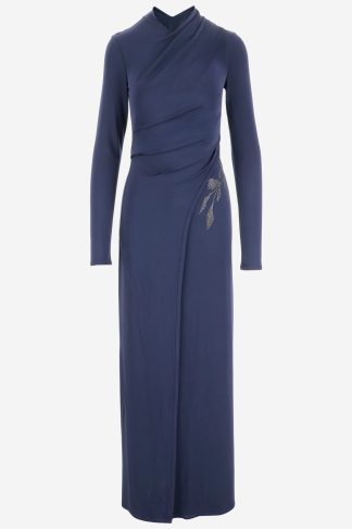 Giorgio Armani Stretch Viscose Jersey Long Dress With Rhinestones