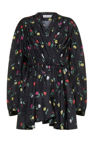 Balenciaga Vneck Floralprinted Mini Doll Dress