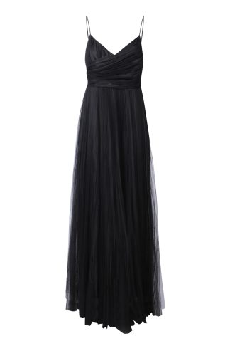 Pleated Tulle Long Black Dress By Fabiana Filippi