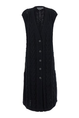 Alberta Ferretti Black Knitted Sleeveless Midi Dress In Wool Woman