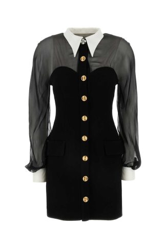 Versace Black Crepe And Chiffon Blazer Dress