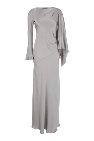 Alberta Ferretti Long Grey Dress With Draped Detail In Silk Woman